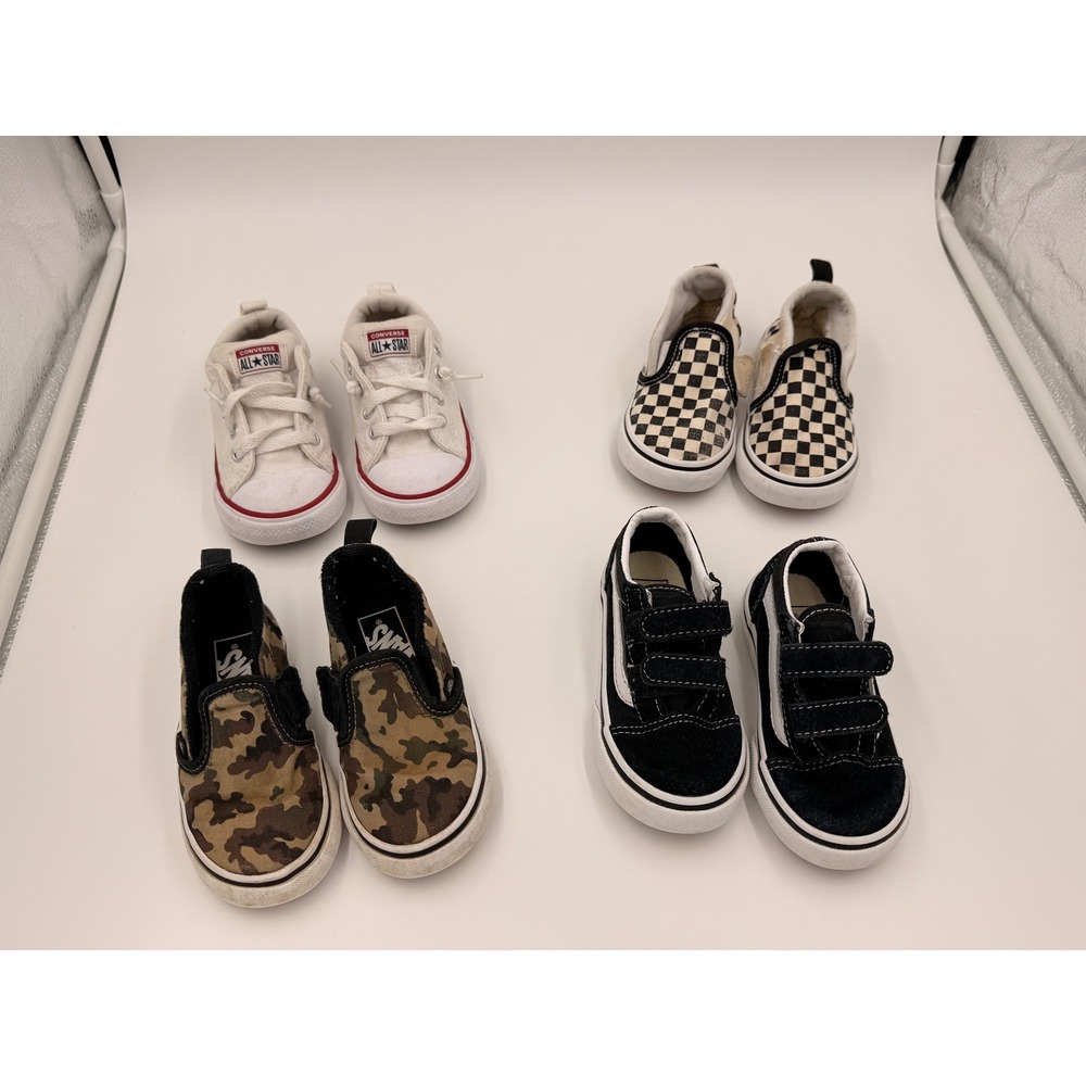 Toddler Size 7 Shoe Bundle Vans Checkerboard Camo Old Skool Converse All Star